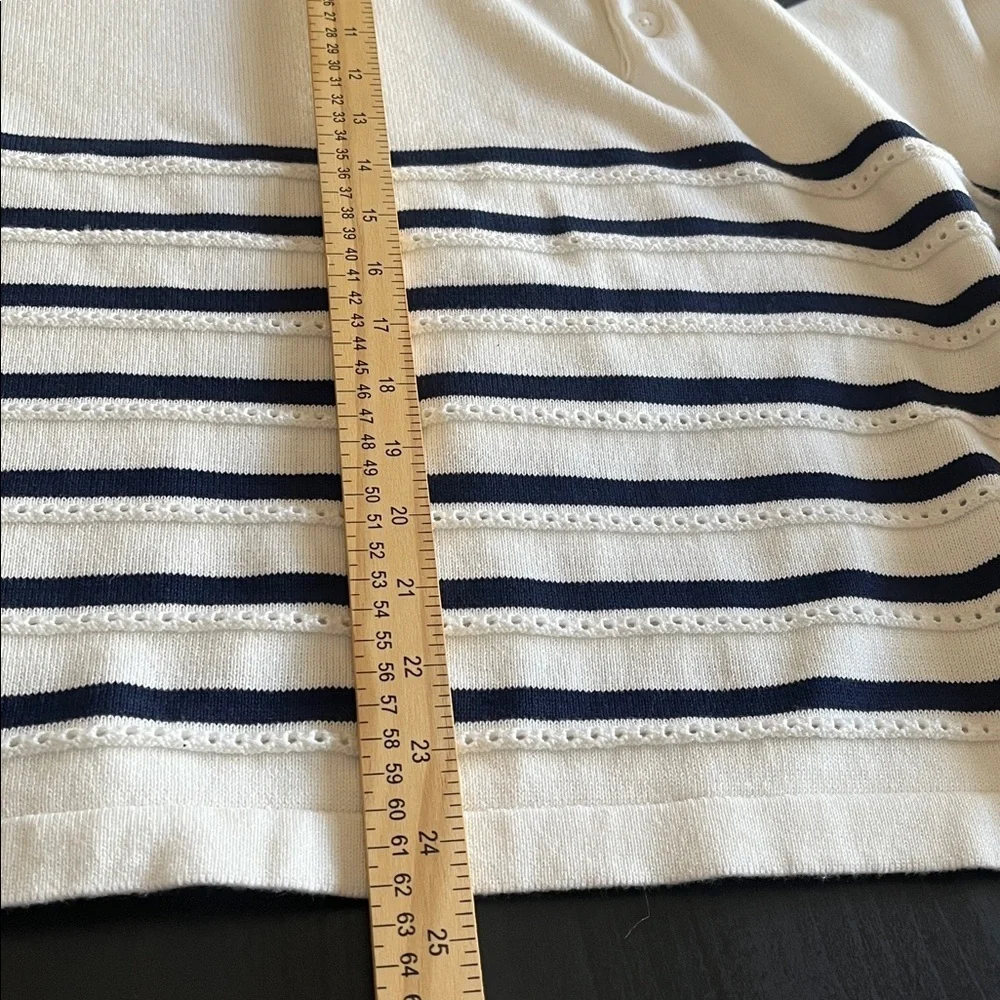 The Upside Wonder Knit Stripe Eyelet Dot Long Sleeve Button Front Knit Polo